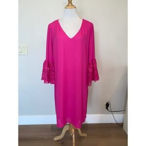 Joseph Ribkoff Dress Guipure Lace Sleeve  Pink Style 241252  Sz 16  *flaw*